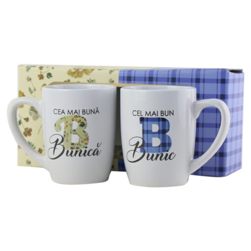 Set 2 cani din ceramica "Bunic/Bunica, 300 ml, in cutie cadou
