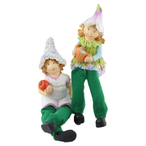 Pereche figurine Copii cu fructe din rasina, cu picioare textil 18 CM