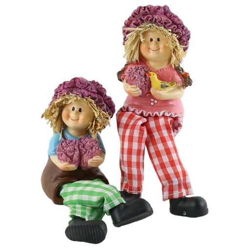 Pereche figurine Copii cu trandafiri, cu picioare textil 14 CM