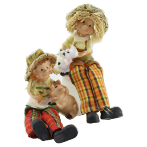 Pereche figurine Copii cu animale din rasina, cu picioare textil 15 CM