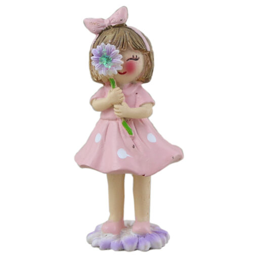 Figurina Fata din rasina cu floare 10 CM, roz