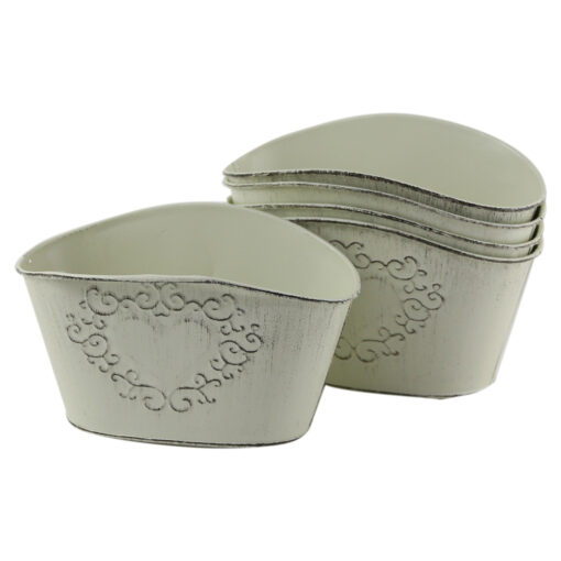 Set 5 ghiveci din metal Antic Crem 18x11 CM, tip tava