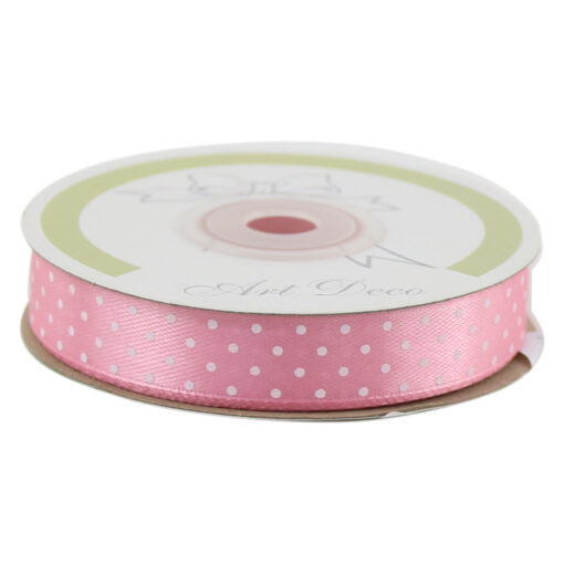 Rola panglica satin Roz cu buline 15 mm x 25 m, Art Deco