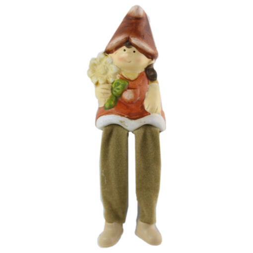 Figurina Fata/Baiat din ceramica cu picioare textil 5x18 CM, Maro
