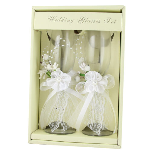 Set 2 pahare sampanie pentru Miri - Alb cu bobite