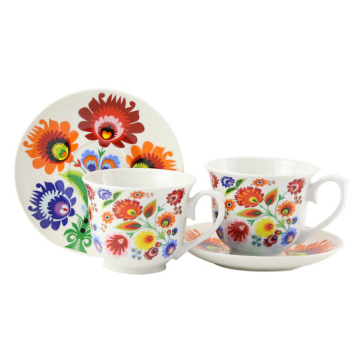 Set 2 cani cu farfurie din portelan 250 ml "Lowicz"