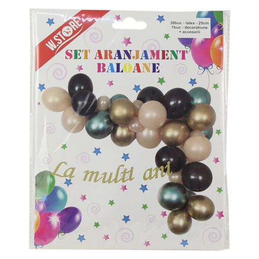 Set aranjament party cu 30 baloane + decoratiune si accesorii
