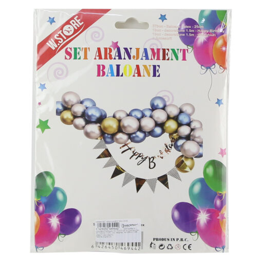 Set aranjament party cu 37 baloane + 2 decoratiuni si accesorii