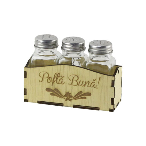Set solnita si pipernita cu suport lemn "Pofta Buna" 13x9 CM