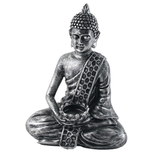 Statueta Buddha, 22 CM, din rasina, argintiu