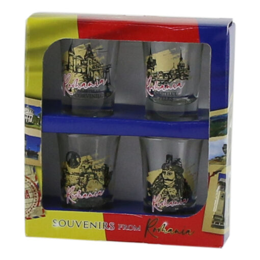 Set 4 pahare din sticla 35 ml, Romania - Castele/Vlad Tepes
