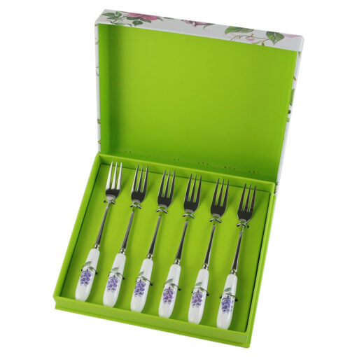 Set 6 furculite tort cu maner din ceramica, flori
