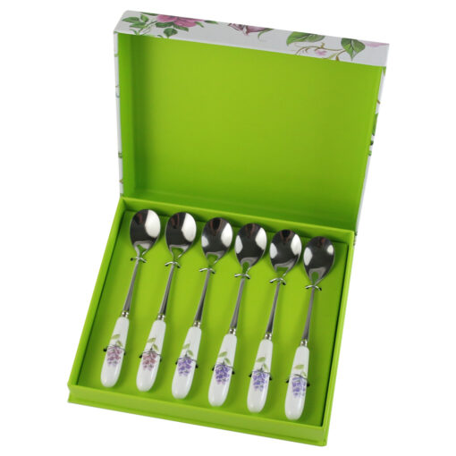 Set 6 lingurite desert cu maner din ceramica, flori