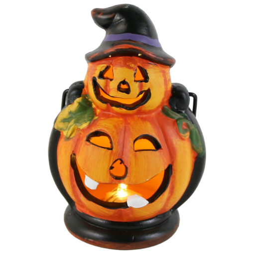 Felinar dovleac Halloween din ceramica cu led 12 CM