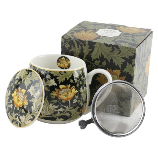 Cana portelan cu infuzor metalic si capac 430 ml,"Chrysathemum" de William Morris, in cutie decorativa
