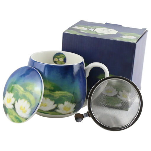 Cana portelan cu infuzor metalic si capac 430 ml,"Nenufars" de Monet, in cutie decorativa