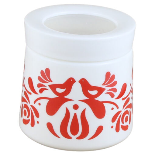 Suport condimente 500 ml, din sticla opal, cu capac din plastic, Pasari