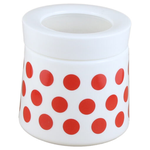 Suport condimente 500 ml, din sticla opal, cu capac din plastic, Buline