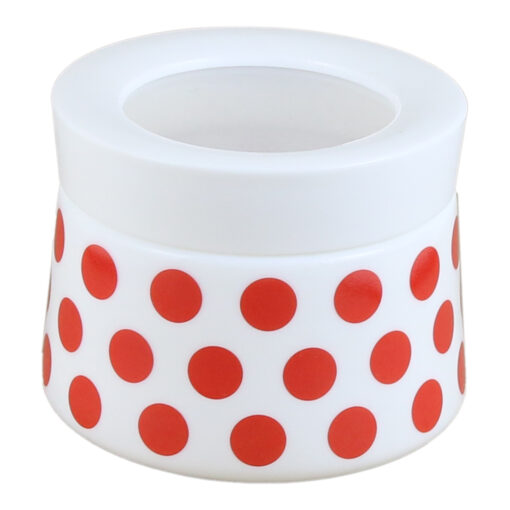 Suport condimente 350 ml, din sticla opal, cu capac din plastic, Buline