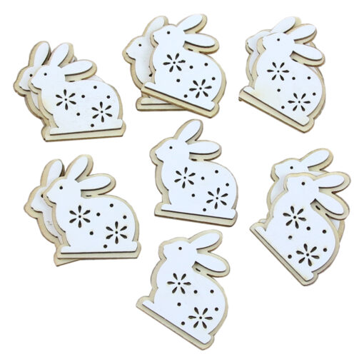 Set 12 decor din lemn Iepuras 4 CM, Alb