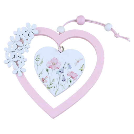 Decoratiune din lemn Inima/Fluture 10 CM, Flori, cu agatatoare