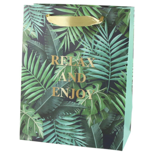 Punga cadou din hartie 18x23 CM "Relax and Enjoy" - Frunze