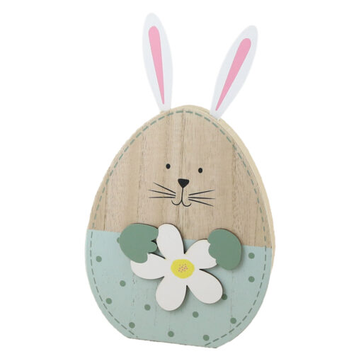 Decor din lemn Iepuras cu floare 12x22 CM
