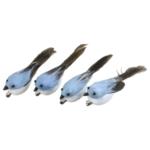 Set 4 decor Pasare cu clama 10 CM, albastru
