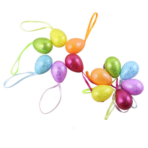Set 12 oua din plastic 4 CM, colorate cu glitter
