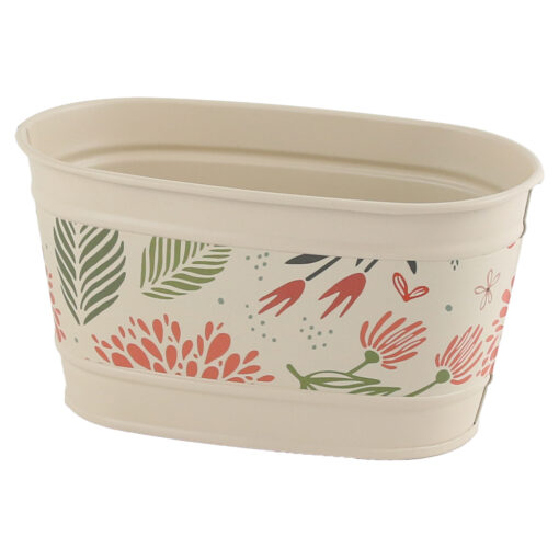 Ghiveci oval din metal 15x8 CM, crem, Floral