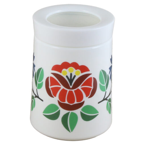 Suport condimente 750 ml, din sticla opal, cu capac din plastic, Motiv floral