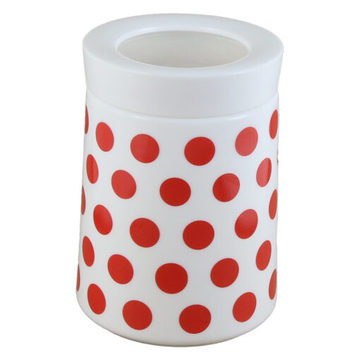 Suport condimente 750 ml, din sticla opal, cu capac din plastic, Buline