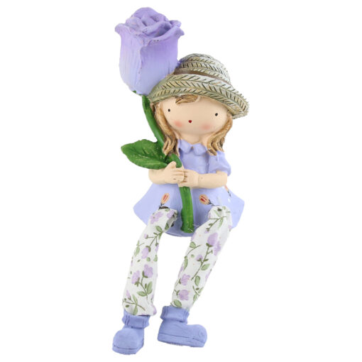 Figurina Fetita cu trandafir 16 CM, din rasina, cu picioare mobile