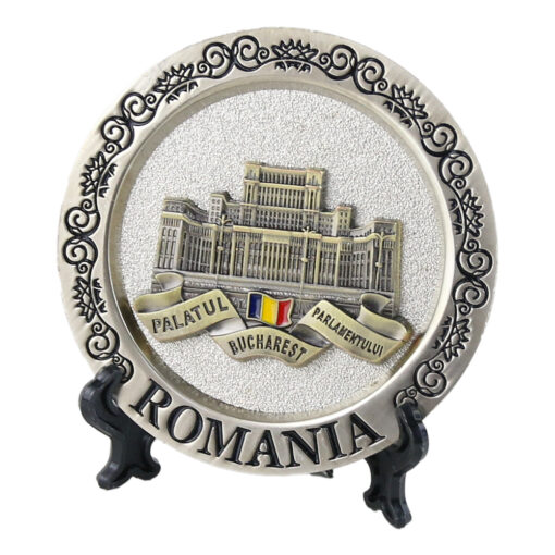 Ornament metalic cu suport Romania, Bucuresti 8 CM, in cutie