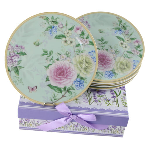 Set 6 farfurii desert din ceramica 19 CM, in cutie decorativa, Trandafiri