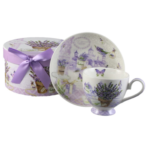 Ceasca cu farfurie, din ceramica in cutie decorativa, Lavanda Passion, 200 ml