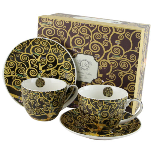 Set 2 cesti cu farfurii din portelan 250 ml "Tree of Life? de Gustav Klimt, in cutie decorativa