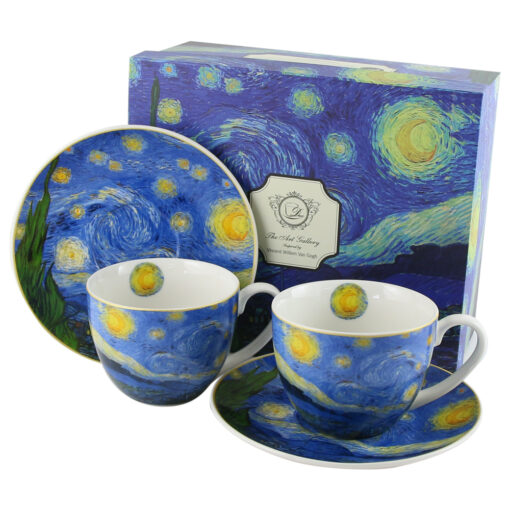 Set 2 cesti cu farfurii din portelan 250 ml "Starry Night" de V. van Gogh, in cutie decorativa