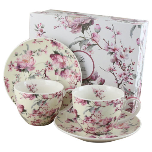 Set 2 cesti cu farfurii din portelan 250 ml "Noemi White", in cutie decorativa