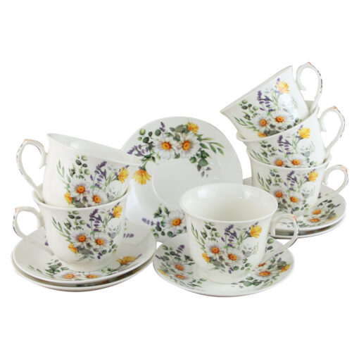 Set 6 cesti cu farfurii din portelan 250 ml "Basket of Flowers-Daisy", in cutie decorativa