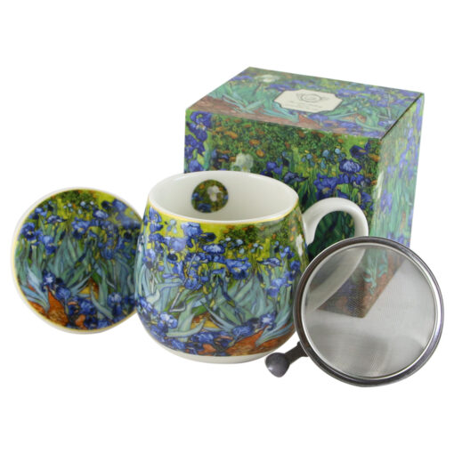 Cana portelan cu infuzor metalic si capac 430 ml, "Irises" de V. van Gogh, in cutie decorativa