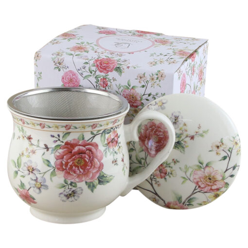 Cana portelan retro cu infuzor metalic si capac 530 ml, "Carissima", in cutie decorativa