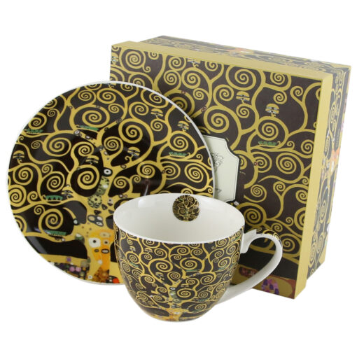 Cana portelan cu farfurie 250 ml, "Tree of Life" de Gustav Klimt , in cutie decorativa