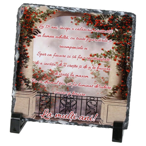 Placa ardezie "La 18 ani...La multi ani!" 14x14 CM, Roz