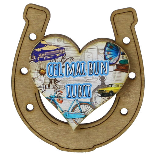 Magnet frigider din lemn "Cel mai bun Iubit" 7x8 CM, Potcoava