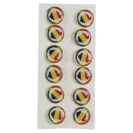 Set 12 insigne rotunde cu harta Romaniei 2.5 CM, din metal