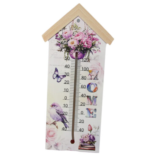 Termometru din lemn "Home", 11x24 CM, Lavanda/Trandafiri