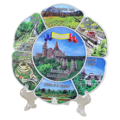 Plachet decorativ din rasina 14 CM, "Romania", obiective turistice
