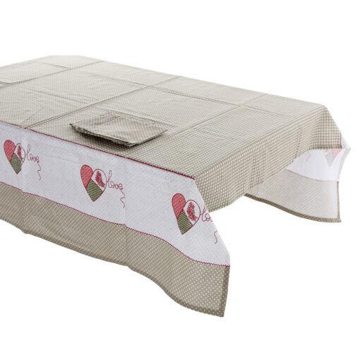 Set fata de masa din bumbac cu 4 servetele 150x150 CM/35x35 CM, Love, buline