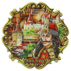 Magnet frigider din rasina "Castelul Bran/Sighisoara" 7x7 CM, Vlad Tepes